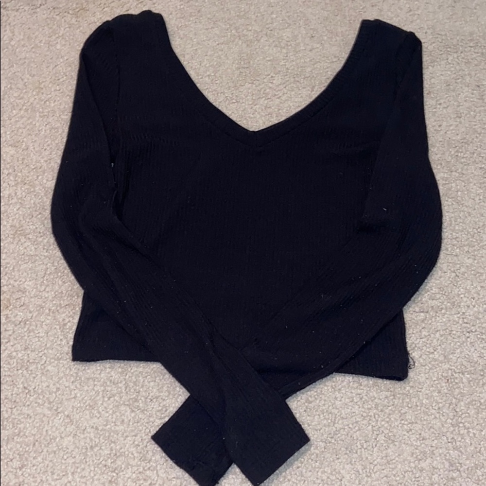 Topshop black ribbed v neck